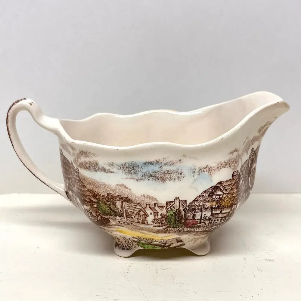 Vintage Johnson Bros Multicolor Olde English Countryside Creamer and Sugar Set